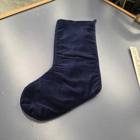 Lands End Santa in Sleigh Needlepoint Christmas Stocking Blue Velvet Back CHRIS - Picture 2 of 6